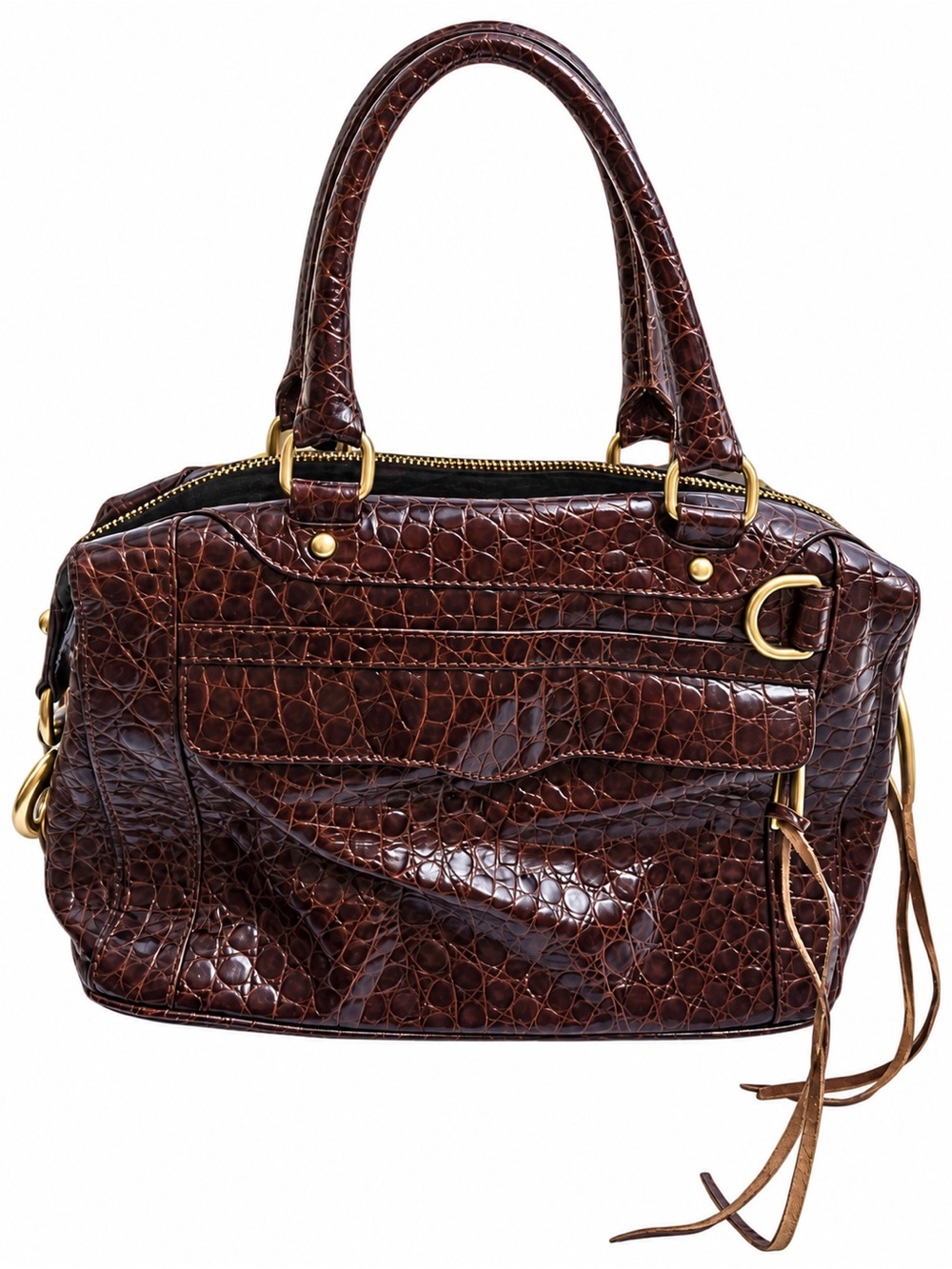 Rebecca Minkoff Dark Brown Croc-Embossed Leather Satchel